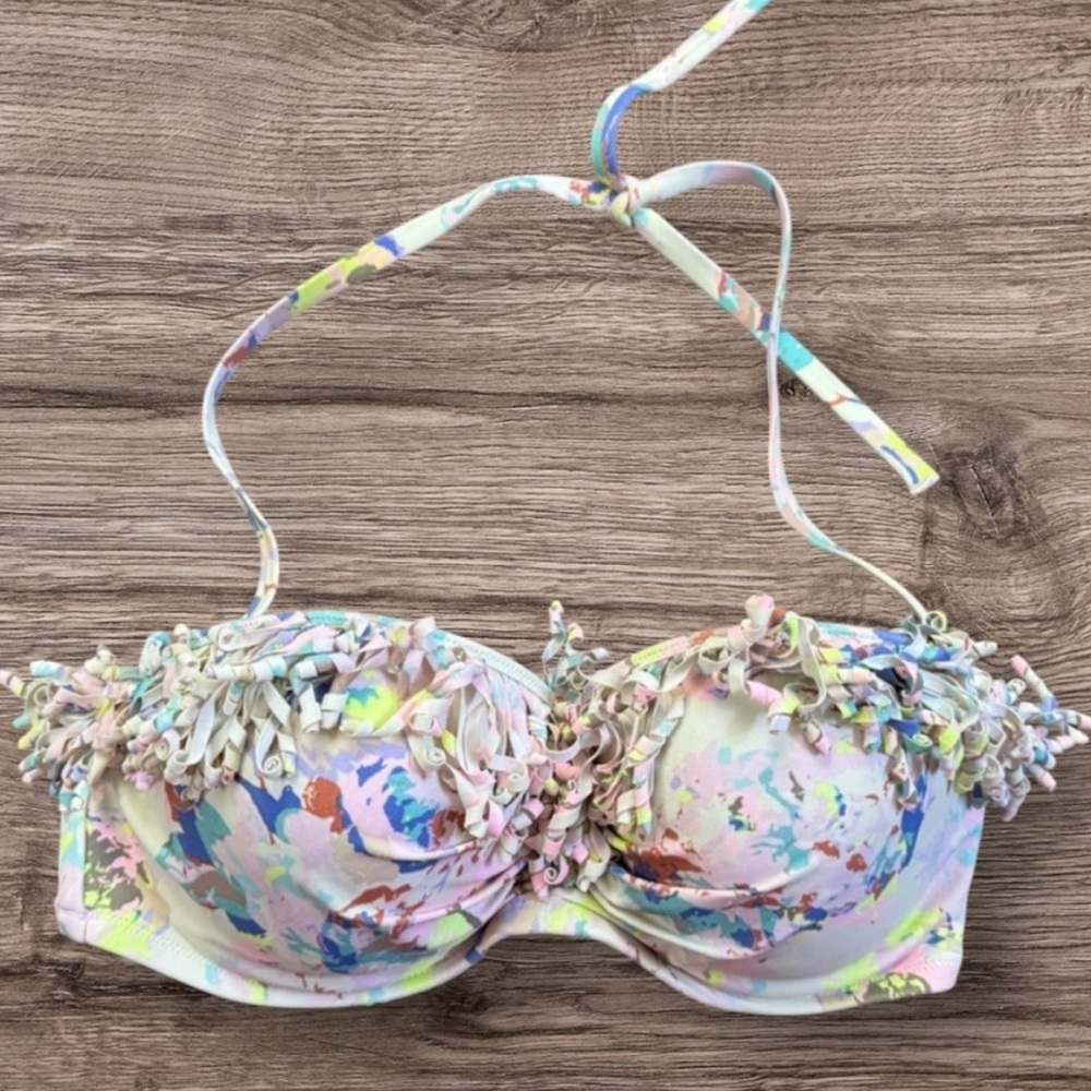 Victoria’s Secret multi print fringe halter neck bikini swimsuit top